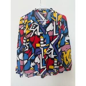 Big Dart Women Button Up Shirt 12 Long Sleeve Abstract Colorblock Retro